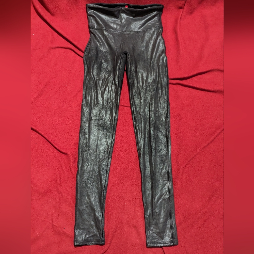 SPANX Faux Leather Black Leggings S Small Women's EUC